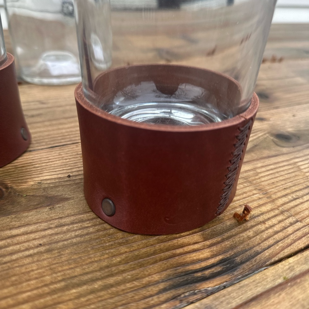 Brown Leather Wrapped Rocks Glasses - Picture 5 of 5